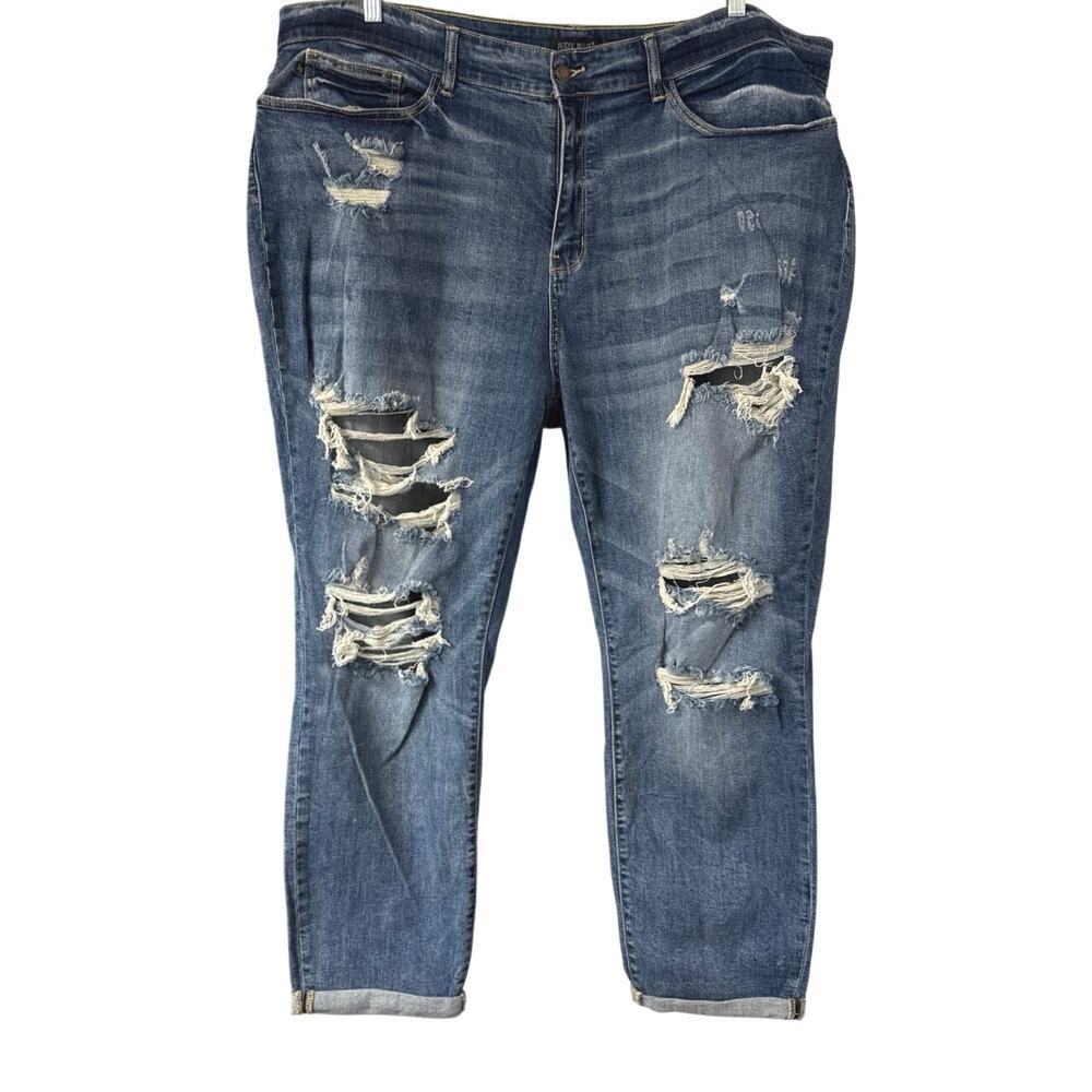 Judy Blue High Waist Distressed Boyfriend Fit Denim Jeans Size 24W